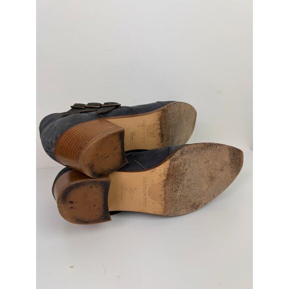 MODERN VICE NYC Made Blue Suede Triple Buckle Pointed Toe Chloe Booties Size 38 - Picture 7 of 9